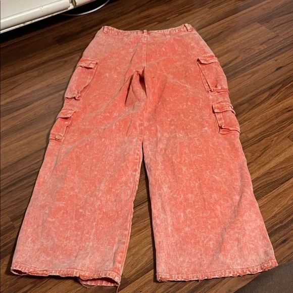 High Rise Orange Acid Wash Cargo Baggy jeans size 11 - Picture 10 of 11